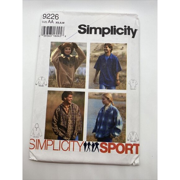 Simplicity Top Pullover 9226 XS S M Zip Jersey Flannel Cotton Fleece Pattern UC - Picture 1 of 2